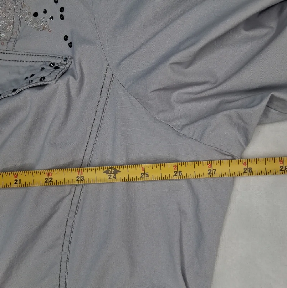 Lane Bryant Lightweight Jacket 3/4 Sleeve Gray Embroidered Plus Size 28